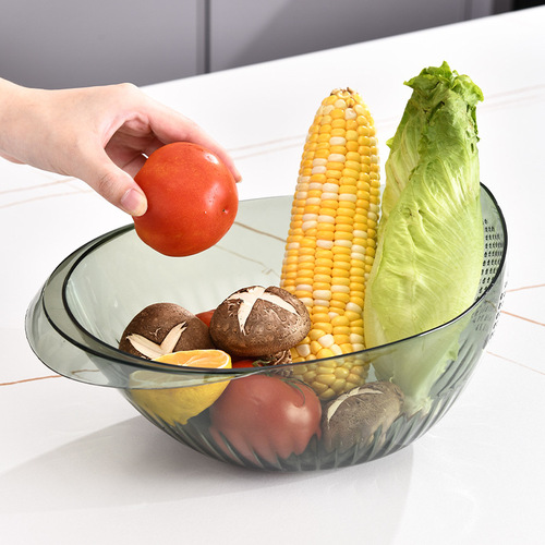 Kitchen multifunctional rice basket household vegetable washing artifact plastic transparent drain rice basin vegetable and fruit vegetable washing basket