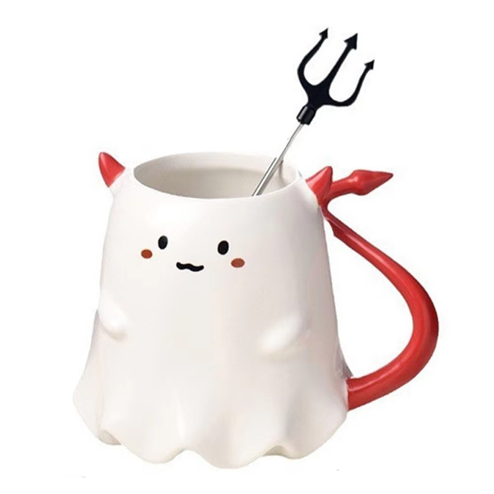 Bonita taza de cerámica con forma de diablo con horquilla de dibujos animados creativos Qin Sheng taza de cerámica marca de taza de cubiertos diarios taza de agua