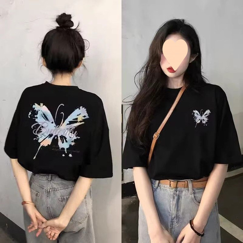 Summer New White Cotton Short-Sleeve T-shirt for Women Loose Fit Slimming T-shirt American Retro Heavyweight Short-Sleeve