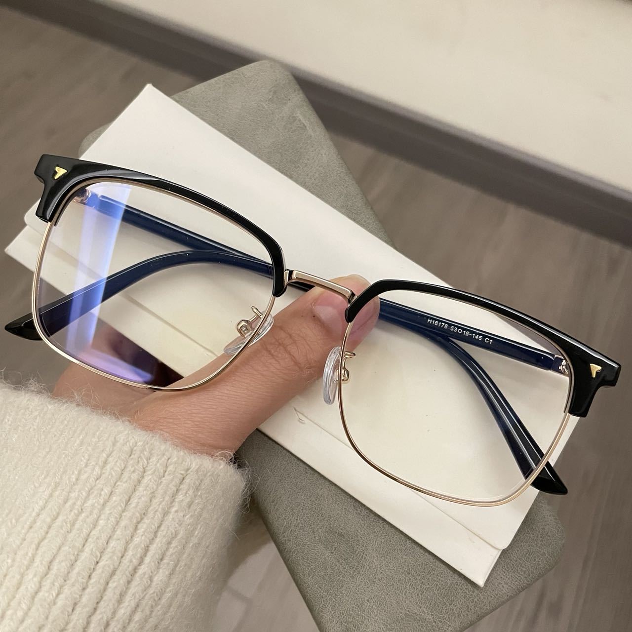 Versatile Minimalist Sven Polytechnic Half-Frame Men, Prescription Lenses Available, Stylish Anti-Blue Light Large Frame Glasses For Women_voghion.com
