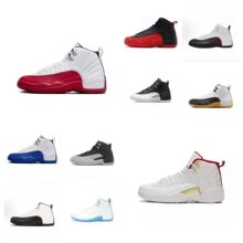 AJ12秋冬高帮休闲球鞋黑红拼色厚底防滑百搭男女高帮篮球运动板鞋