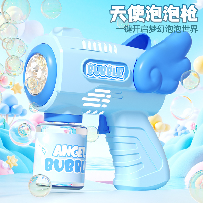 Ángel en línea transfronterizo completamente automático para soplar burbujas juguetes infantiles pistolas de burbujas eléctricas de mano puestas en el suelo juguetes pequeños