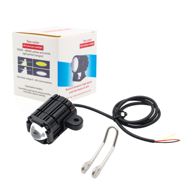 Motorcicleta led espejo delantero vehículo eléctrico faro externo amarillo blanco luz super brillante foco pequeño cañón de acero luz espejo
