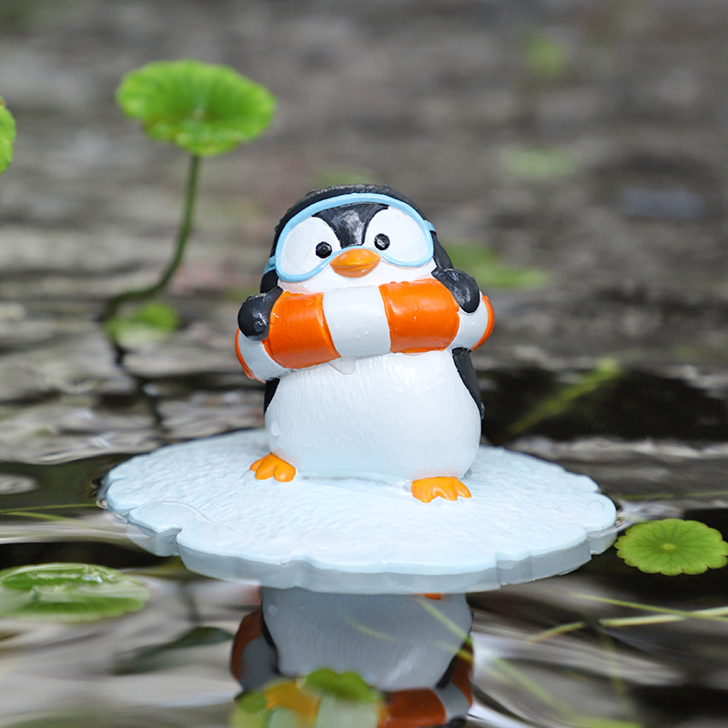 Lindo pingüino transfronterizo estanque de jardín flotante micro paisaje decoración pecera piscina dibujos animados adornos de agua flotante
