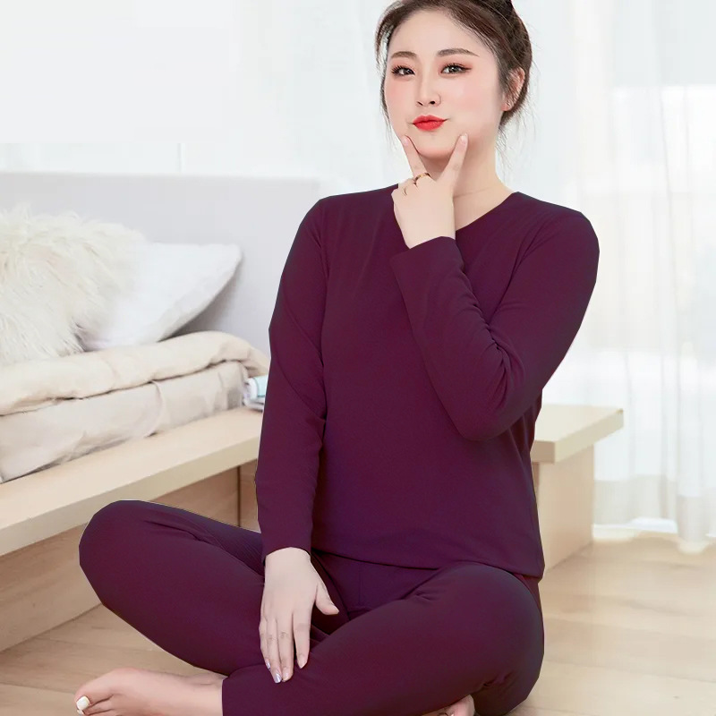 2025 invierno sin marcas de terciopelo calentamiento ropa interior pijamas para mujeres para aumentar el peso calentamiento base de cuello redondo conjunto de ropa para el hogar