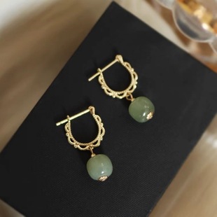Light Luxury French Retro Hetian Jade Earrings Women's Gentle Lace Flower Ear Buckle Court Antique National Style Earrings