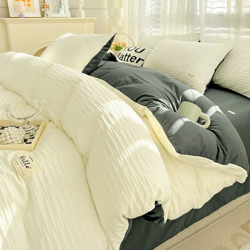 Bedding Set Japanese Style, Skin‑Friendly Bubble Gauze Cotton, 3–4 Piece, Multiple Sizes