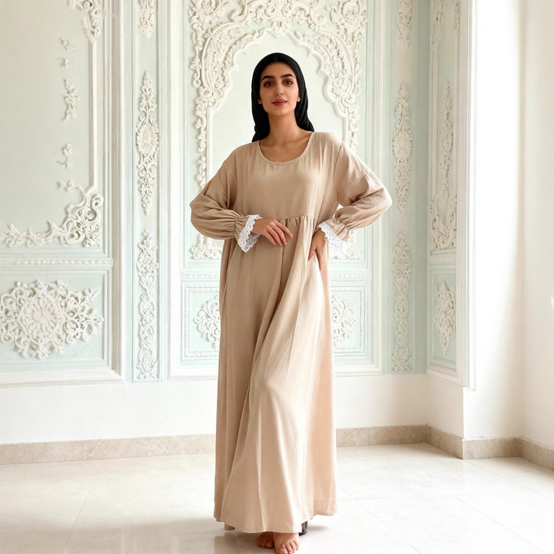 New Cross-Border Women's Clothing One-Piece Long Dress with Lace Cuffs and Lace Trim, Without Headscarf K115