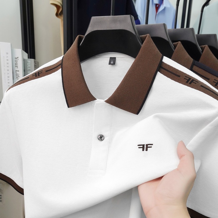 2026 New Classic Short-Sleeve Turn-Down Collar Polo Shirt, Business Casual, Fashionable Urban Style, All-Cotton, White and Black