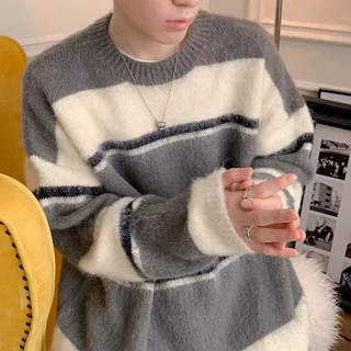 软糯毛衣秋冬季新款条纹针织衫潮牌休闲慵懒风潮流美式高级感线衣