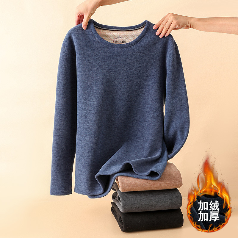 Thermal Underwear Men's Winter fleece-lined Thickened Lamb Fleece plus size Autumn Clothes Autumn Trousers Set Cold-proof Base for Middle-aged and Elderly