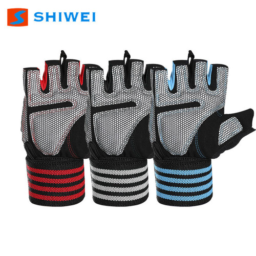 Shiwei cross-border one-piece dropshipping new fitness half-finger cycling gloves mesh breathable non-slip extended wrist strap