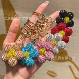 镶钻钥匙扣跨境热销陶泥满钻太阳花五瓣花 ins风包包挂件汽车钥匙
