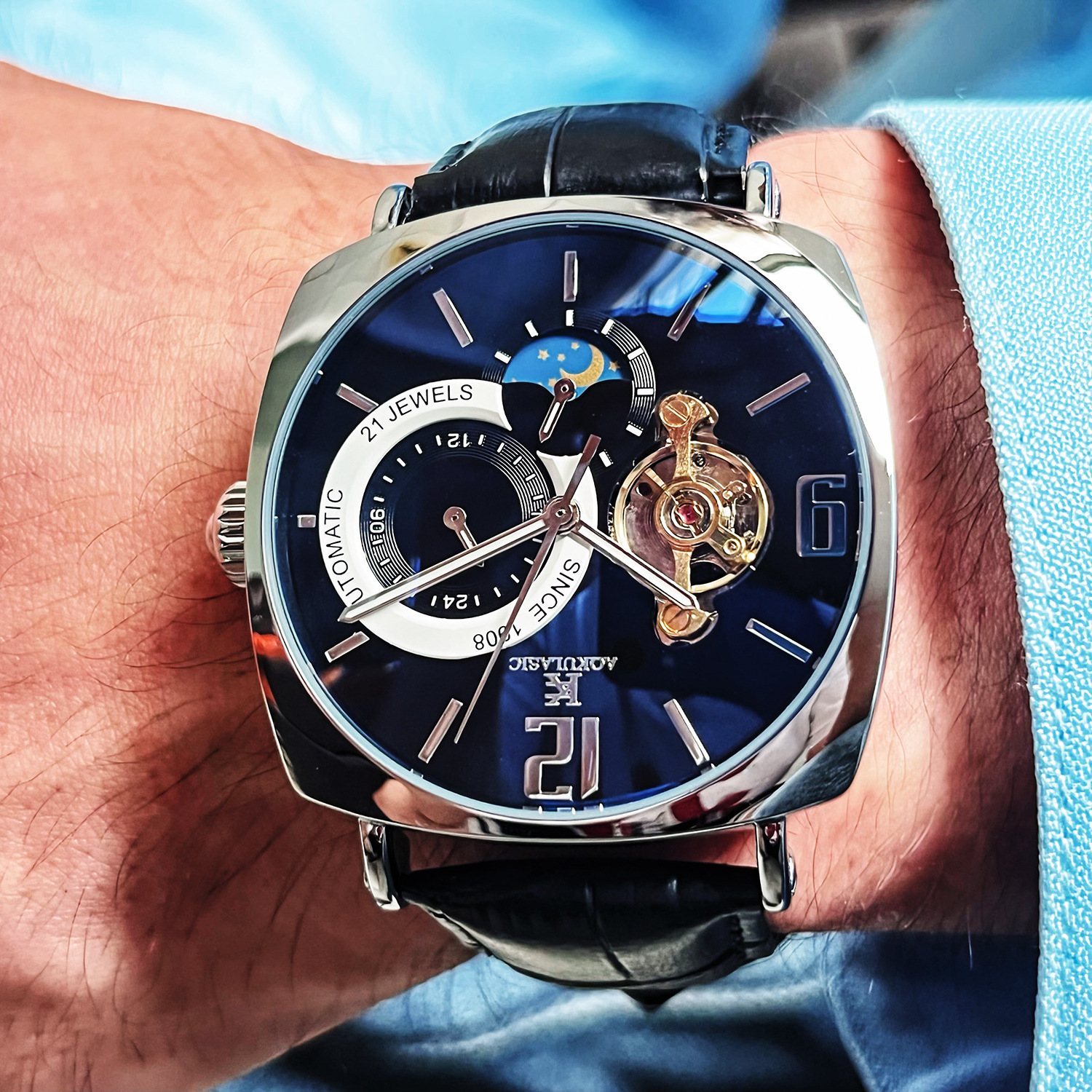 Men's Automatic Mechanical Watch Stylish Square Wristwatch_voghion.com