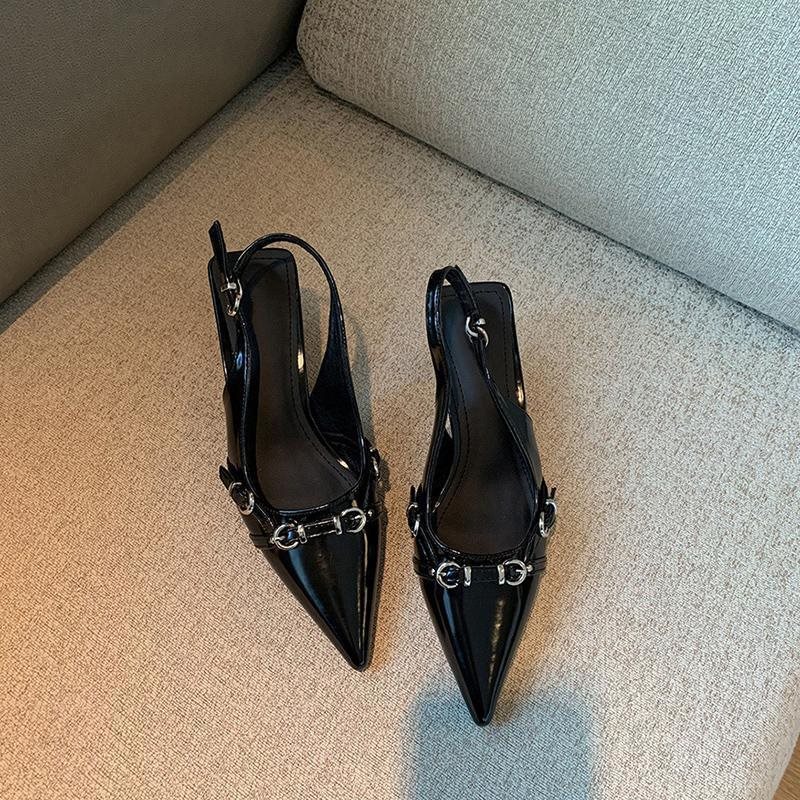 Designer-Inspired Niche Socialite Style One-Strap Fashion Sandals for Women 2024 Early Spring Studded Patent Leather Stiletto High Heels
