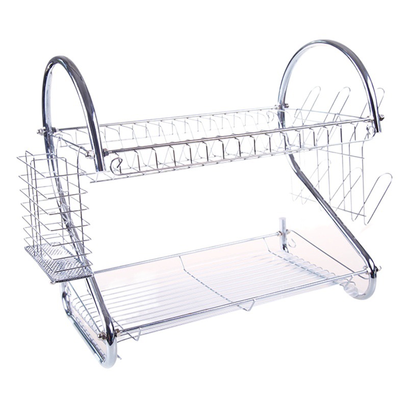 Estante para platos de acero inoxidable estante de drenaje estante para platos de doble capa tipo S estante de almacenamiento de cocina taza de agua tabla de cortar estante de almacenamiento