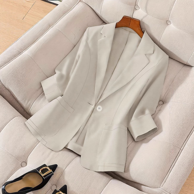 Thin Pink Blazer with Three-Quarter Sleeves for Women, 2026 New Style, Elegant Waist-Cinching Slim-Fit Casual Business Suit