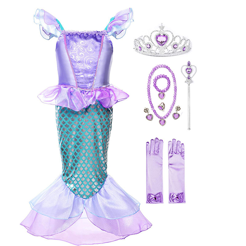 Rápida explosión transfronteriza Ariel sirena princesa ropa de Halloween juegos de rol para niños vestido púrpura