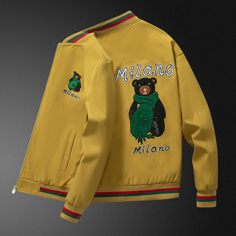 Весенне-осенняя куртка мужская повседневная спортивная мужская куртка, куртка с вышивкой медведя, Молодежный бейсбольный костюм, модный брендовый Топ, мужская одежда