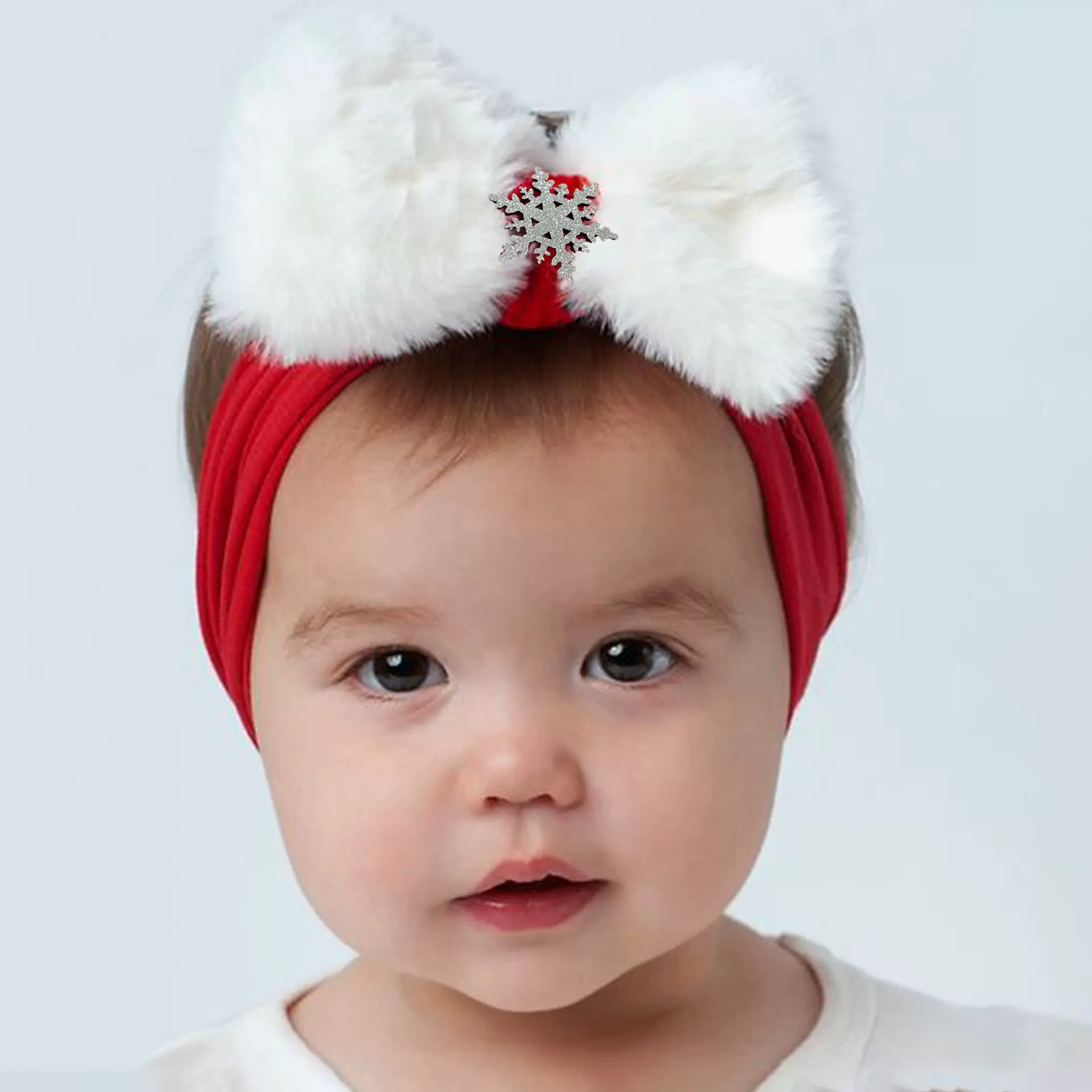 2023欧美秋冬新款婴儿雪花毛绒蝴蝶结发带 儿童创意发饰 宝宝发带