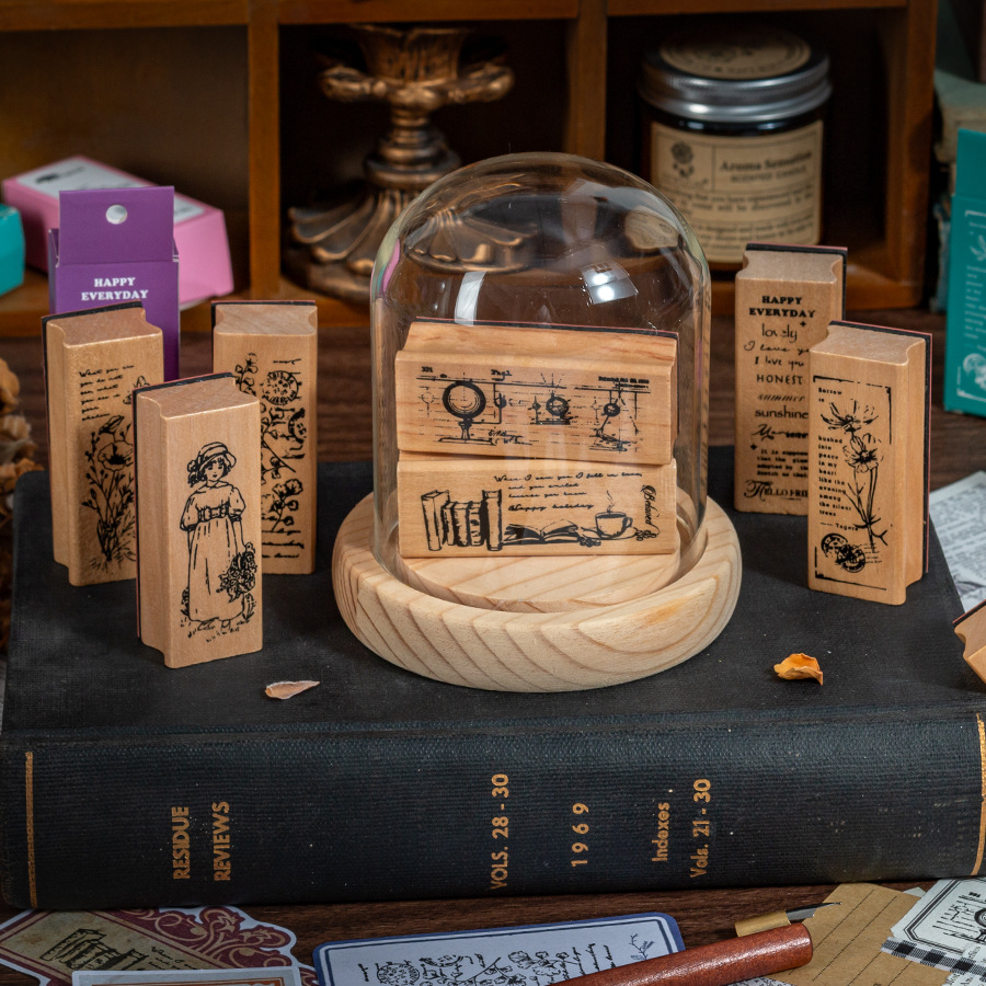 Exquisita Flor de madera y hierba chica sello creativo Planta Fresca diario DIY decoración sello 8 tipos selección