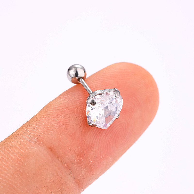Heart Shape Pattern 1 Piece 316L Stainless Steel Zircon Ear Cartilage Rings & Studs Heart Shape Waterproof Non Tarnish Surgical Steel