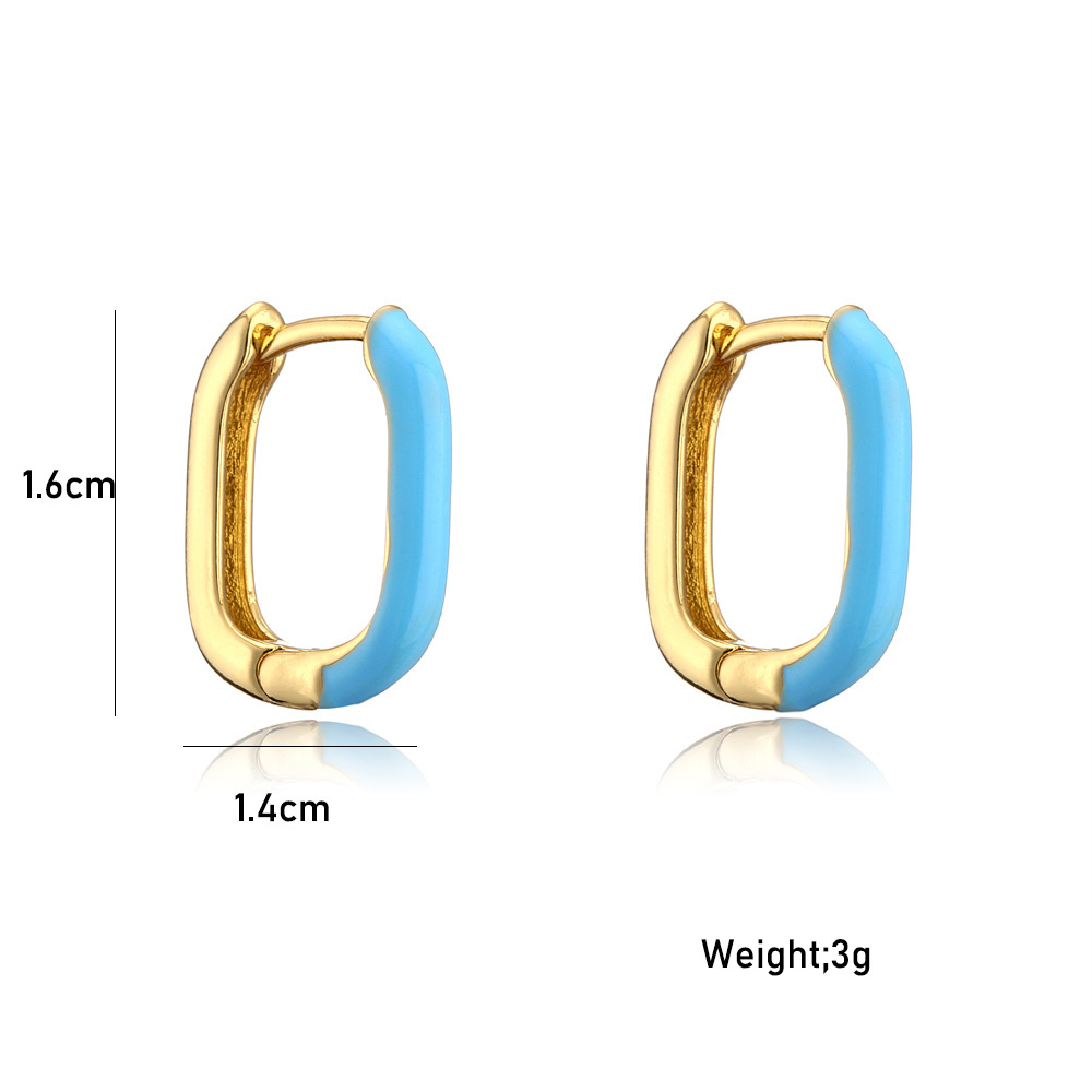 Fashion Atmosphere Color Dripping Square Copper Plated Golden Earrings display picture 1