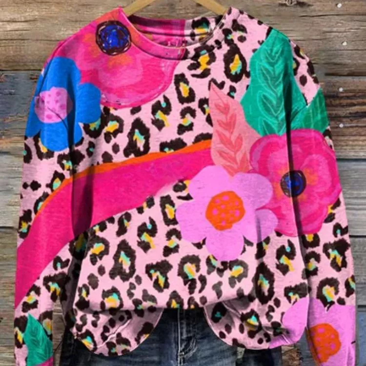 Свитер больших размеров с круглым вырезом и принтом, европейский и американский Новый свободный удобный топ с буквами, Женский цветной узор, новинка 2023 года