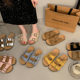 in stock Wholesale Vintage Belt Buckle Platform Buckle Slippers Women 2025 Summer Outfit Casual Beach Soft Slippers