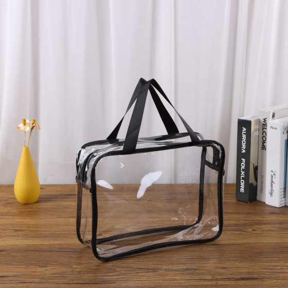 PVC Handbag Cosmetic Bag Custom Large Capacity Transparent Waterproof Cosmetic Storage Bag Plastic Zipper Wash Bag