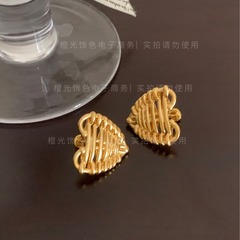 G新秋冬ins 小品编织感爱心金色耳环耳钉92针气质拿住通勤女X4-1