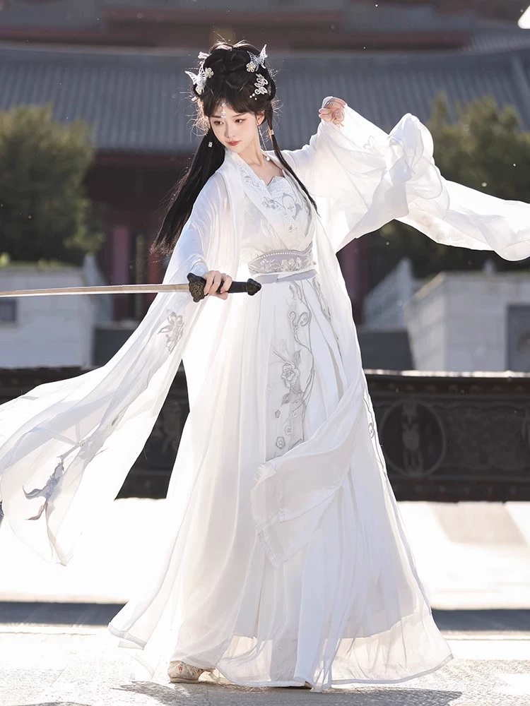 Даоский стиль женский костюм Hanfu для взрослых: поясная юбка китайского стиля с длинным рукавом, фея боевых искусств, поясная юбка повседневного летнего стиля