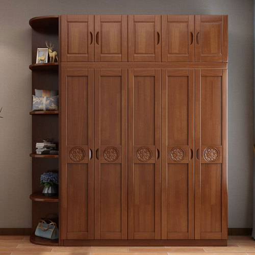 Chinese solid wood wardrobe bedroom economical three-four-five-six-door wardrobe three-door wooden home integrated wardrobe
