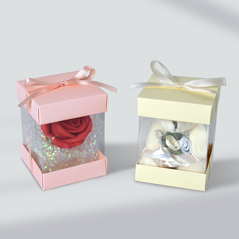 En stock caja de regalo visual plegable con caja de regalo de color de PVC transparente Mini caja de pastel de arco 10 unids/bolsa