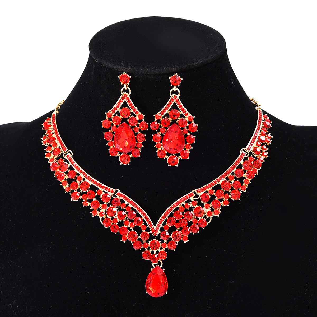 Ensemble collier et boucles d'oreilles pendentif exagérés, style rétro européen et américain, orné de pierres précieuses en cristal, chaîne ras du cou pour femme._voghion.com