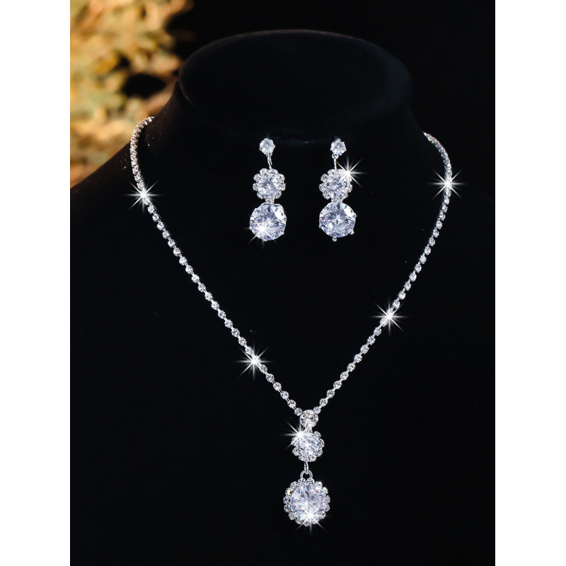 bruidsset driedelige ketting oorbellen grijpketting strass sieraden banket sieradenset_voghion.com