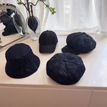 25春夏新款格纹重工亮片牛仔渔夫棒球套组帽个性休闲百搭遮阳帽