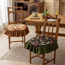 复古典雅荷叶边椅垫家用可拆洗餐桌椅坐垫防滑耐脏带绑带马蹄椅垫