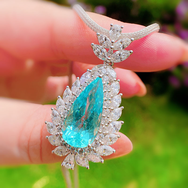 Fashion Water Droplets Copper Pendant Necklace Inlay Artificial Gemstones Copper Necklaces