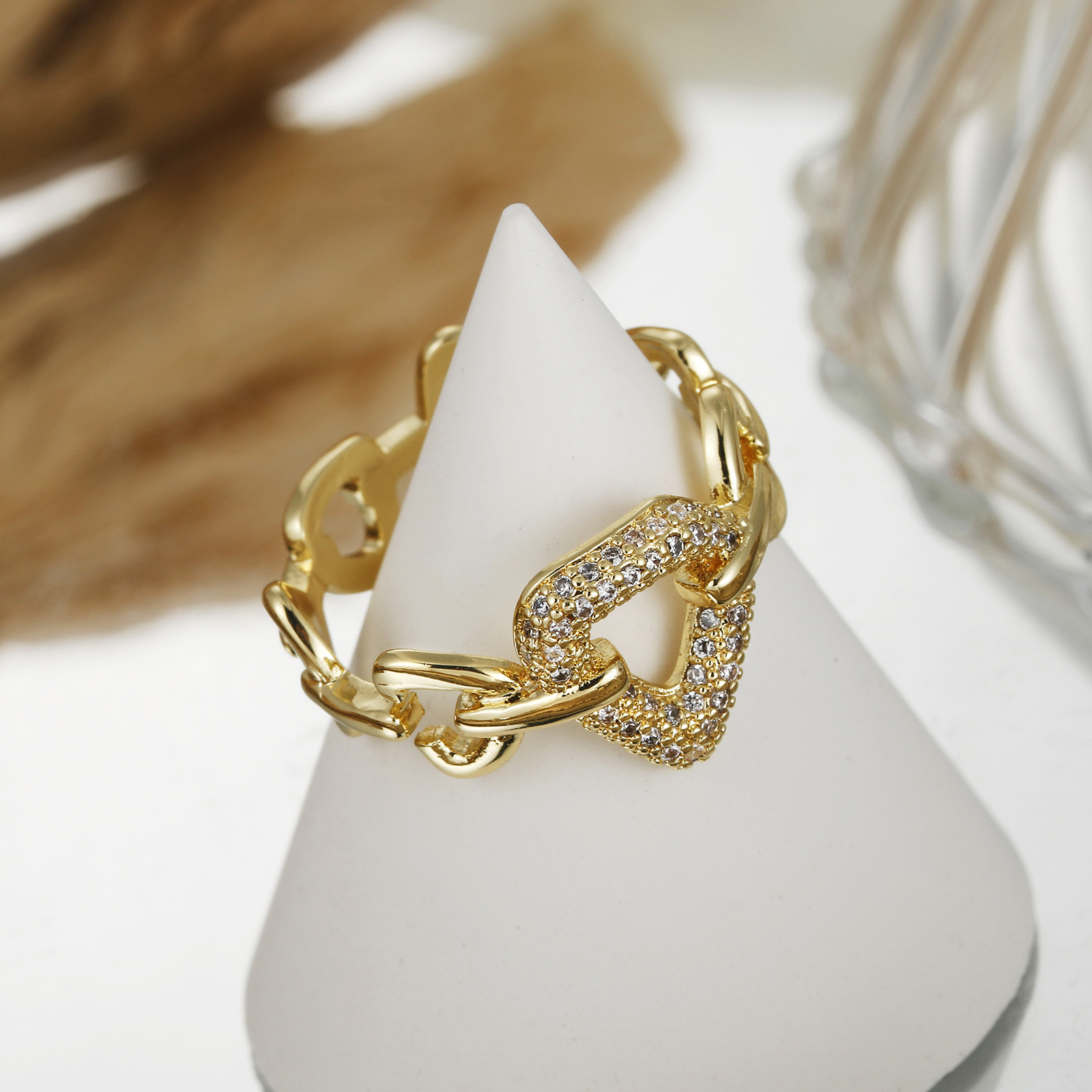 Retro Geometric Copper Plating Inlay Rhinestones Open Ring 1 Piece