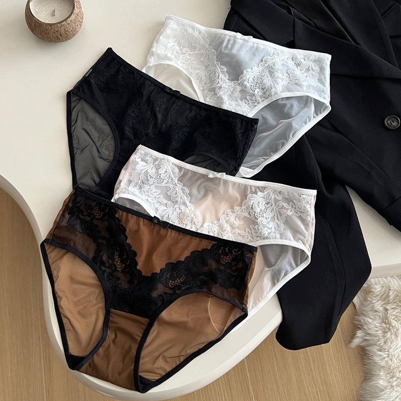 Miss Kiss French Lace Women's Underwear European Style Light Luxury Fashion Comfortable Breathable Mesh Mid-Waist Briefs