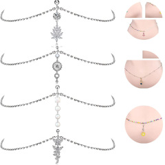New cross-border European and American-style navel piercings—trendy stainless steel navel studs with rhinestone and tassel waist chains, popular among manufacturers for body piercing enthusiasts.