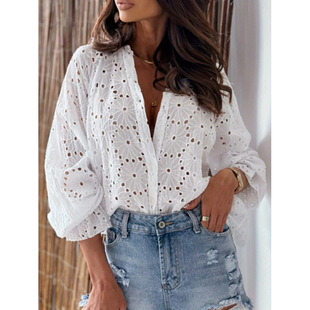 R 69151 Hollow lantern-sleeve cotton shirt �U�՟��\�伃���r