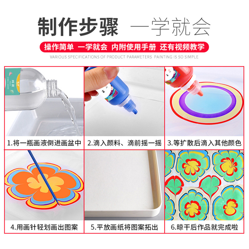 六一兒童節禮物玩具水拓畫套裝DIY顏料水粉水彩塗鴉幼兒diy繪畫