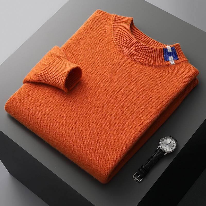 25 New Wool Sweaters for Men, Half Turtleneck Thickeneded H Jacquard Sweaters, Casual Trendy Knitted Large Size Wool Bottoming Shirts