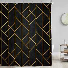 跨境涤纶布加厚黑色几何数码印花浴帘防水浴室卫生间淋浴窗帘隔断