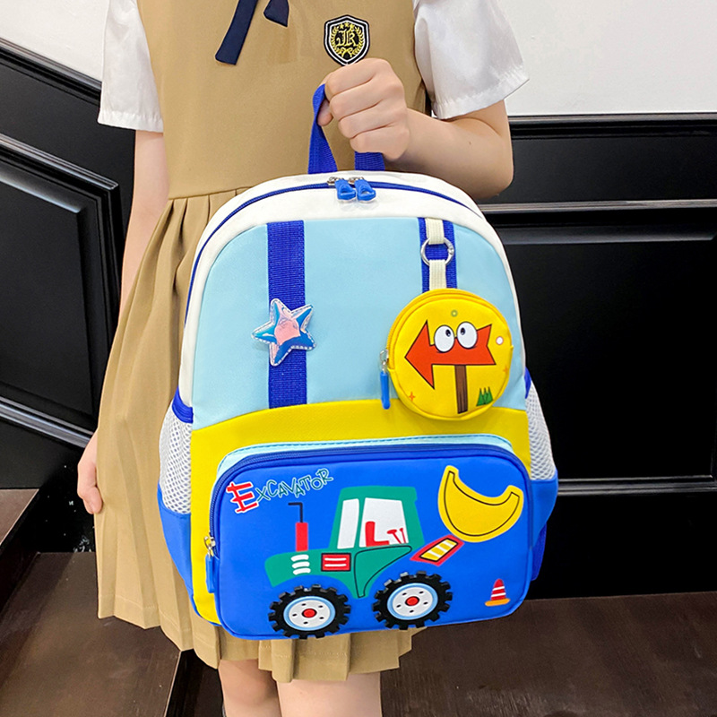Mochila infantil transfronteriza de dibujos animados, coche de ingeniería, mochila transpirable para niños, mochila para niñas.