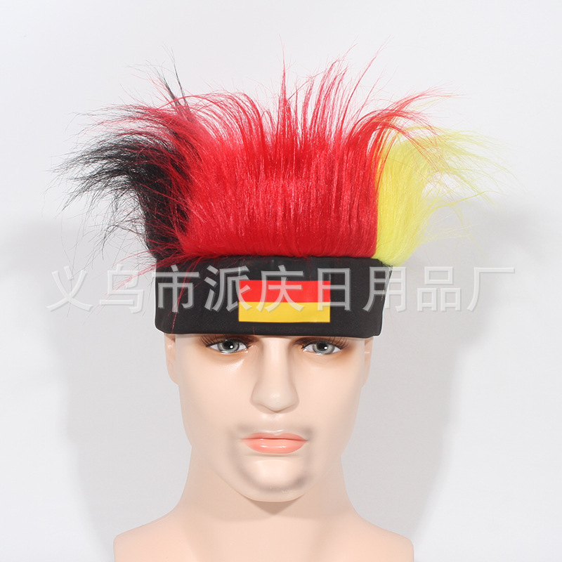 Transfronterizos para fanáticos de colores pelucas apoyos de la Copa del Mundo para adultos fuente especial fabricantes en stock al por mayor