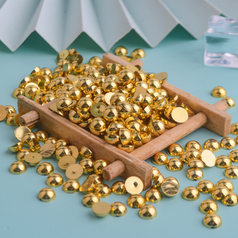 Pearl semicircle gold plated silver beads electroplating loose beads plastic rice beads DIY handmade material manicure resin accessories Pearl semicircle gold plated silver beads electroplating loose beads plastic rice beads DIY handmade material manicure resin accessories