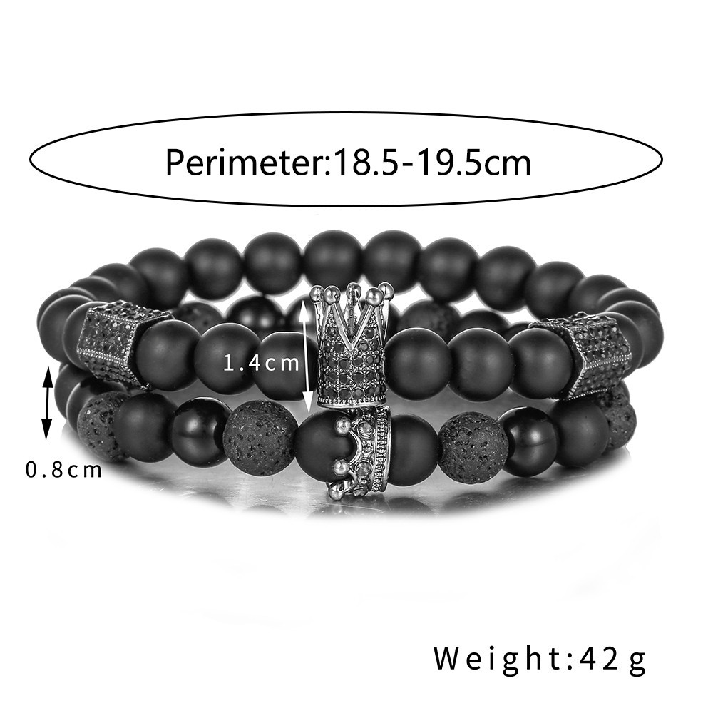 Micro Inlaid Zircon Crown Bracelet Set Volcanic Stone Agate Bead Skull Bracelet